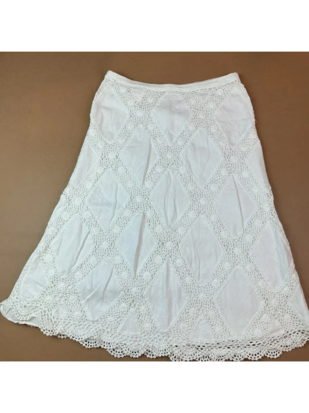 Sigrid Olsen White Crochet Diamond Pattern Cotton Skirt Size S